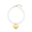 14K Pearl Heart Charm Bracelet For Sale