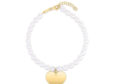 14K Pearl Heart Charm Bracelet For Sale