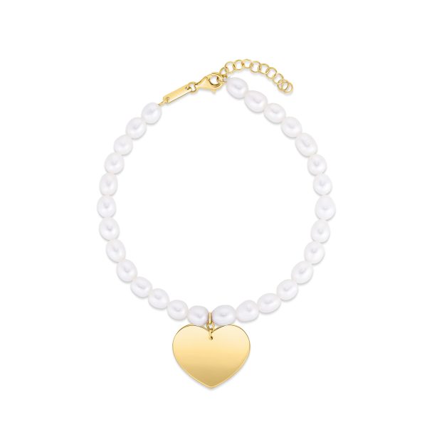 14K Pearl Heart Charm Bracelet For Sale