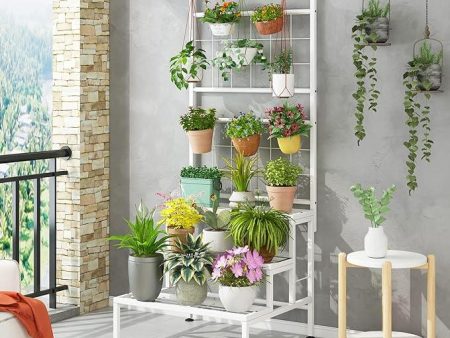 Plant Stand 3-Tier Hanging Shelves Flower Pot Organizer Multiple Flower Display Holder Indoor Outdoor Heavy Duty Potted Planter Rack Unit with Grid Panel for Living Room Balcony Online now