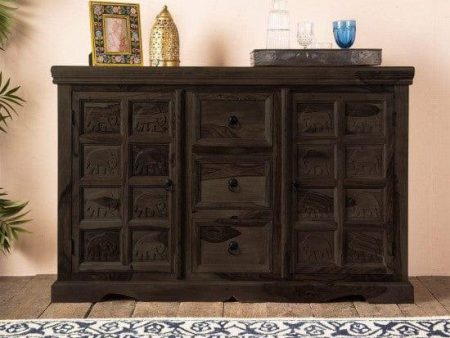 Sheesham Wood Mammoth Sideboard Three Drawer Two Door Storage Unit (Walnut Finish) Online now