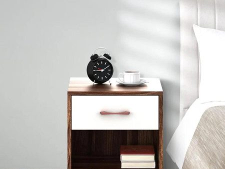 Bedside Table in Frosty White & Antique Oak Finish with Drawer For Sale