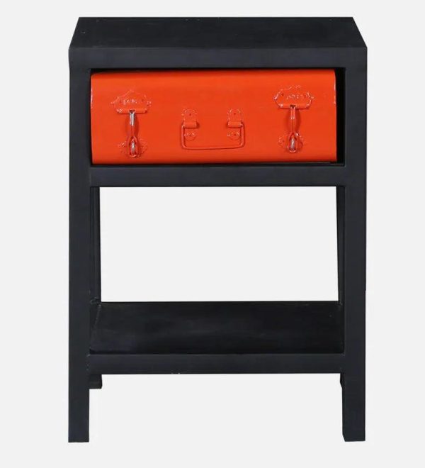 Metal Bedside Table In Dual Tone Finish With Drawer Discount