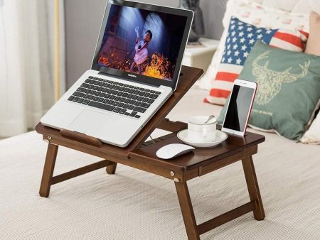 Foldable Laptop Desk Tray, Wooden Breakfast Serving Tray Study Table with Drawer For Discount