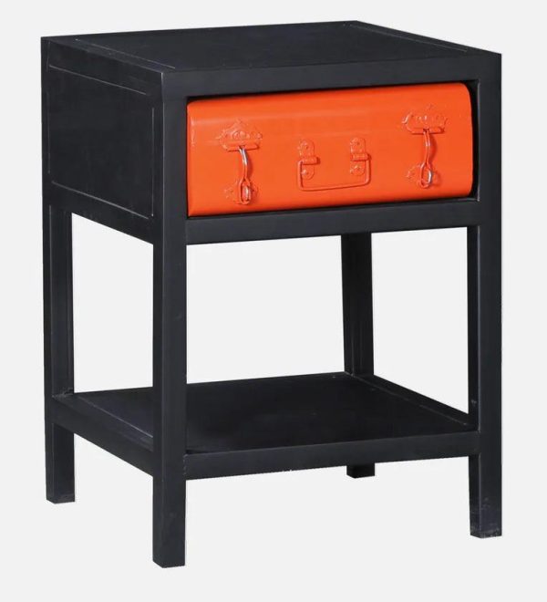 Metal Bedside Table In Dual Tone Finish With Drawer Discount