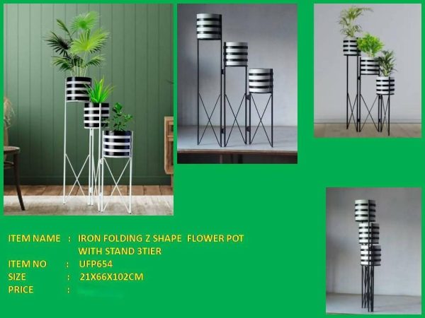 IRON FOLDING Z SHAPE FLOWER POT WITH STAND 3TIER Hot on Sale