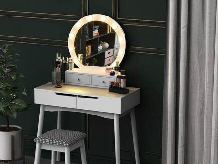 Vanity Makeup Mirror Desk Wooden Vanity Table Makeup Dressing Desk with LED Light Dressing Table with 2 Drawers For Sale