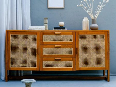 TEAK WOOD & RATTAN CABINETS & SIDEBOARD For Cheap