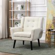 Modern Accent Chair with Arms, Upholstered Linen Fabric Reading Side Chair Tufted Back Decorative Wingback Chair for Living Room Bedroom Supply