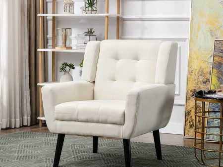 Modern Accent Chair with Arms, Upholstered Linen Fabric Reading Side Chair Tufted Back Decorative Wingback Chair for Living Room Bedroom Supply