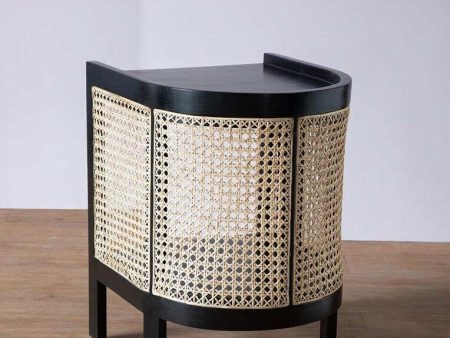 Wicker Solid Wood Bedside Table In Black Finish For Sale