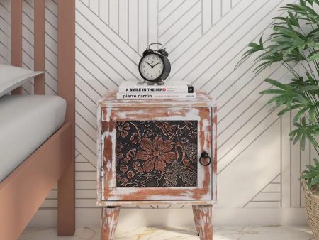 Solid Wood Bedside Table In White Distress Finish Sale