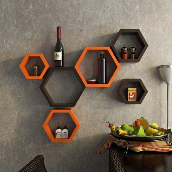 Fancy 6 Pcs Hexagonal Wooden Wall Shelf Home decoration For Sale