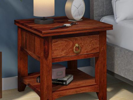 Sheesham Wood Bedside Table in Scratch Resistant Honey Oak Finish With Drawer Supply