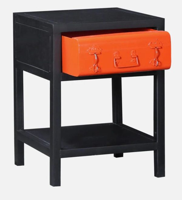 Metal Bedside Table In Dual Tone Finish With Drawer Discount