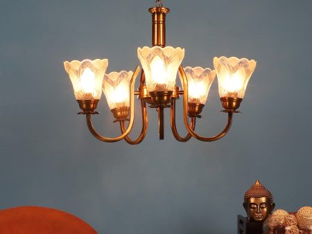 Antique Gold And White  Iron  5 Light Chandelier Supply