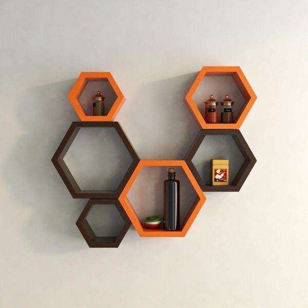 Fancy 6 Pcs Hexagonal Wooden Wall Shelf Home decoration For Sale