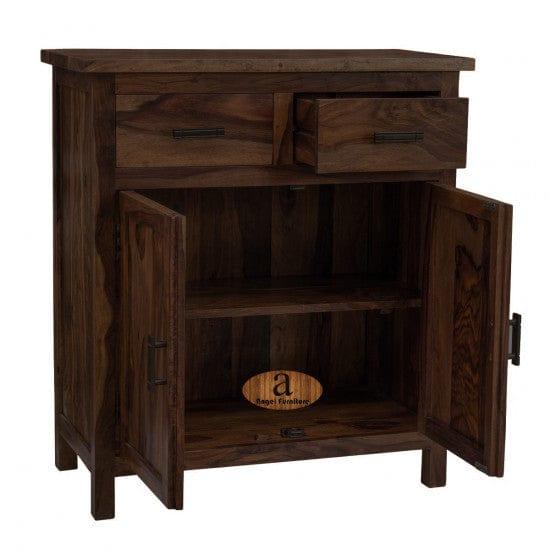 Lowboy storage cabinet with two drawer in walnut finish Fashion