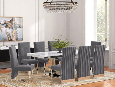 9 - Piece Marble Top Pedestal Dining Set Cheap