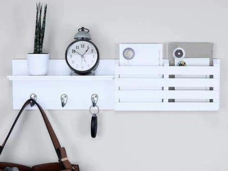 White Utility Shelf In PVC with Pocket and Hanging Hooks Sale