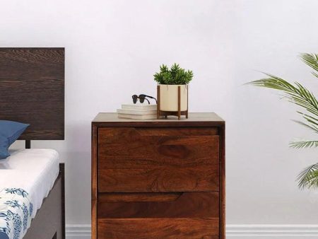 Solid Wood Bedside Table With Drawers in Walnut Finish Online now