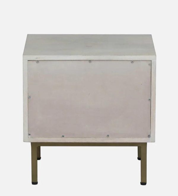 Solid Wood Bedside Table In Whitewash Finish With Drawer Online now