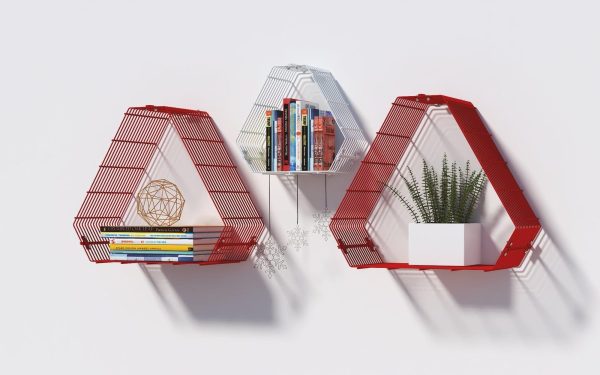 WALL DECOR SHELF 3 UNI SHELF RED , WHITE Hot on Sale