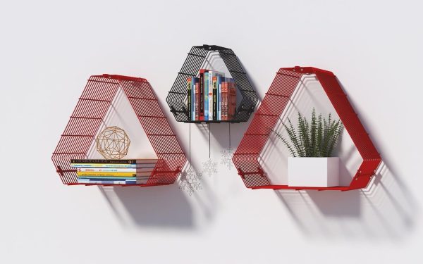 WALL DECOR SHELF 1 UNI SHELF GREY , RED on Sale