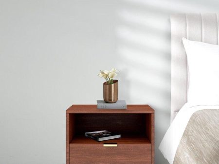 Olivia Bedside Table in Brown Finish with Drawer Supply