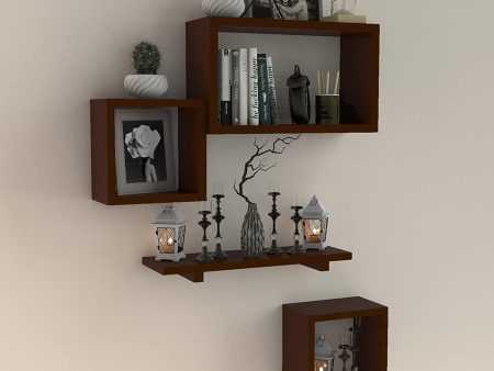 Wooden Floating Wall Shelf with 4 Shelves - MDF Wall Mounted Shelf for Living Room, Bedroom, Office Decor Sale