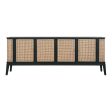 TEAK WOOD & RATTAN SIDEBOARD BLACK on Sale