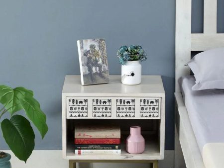 Solid Wood Bedside Table In Whitewash Finish With Drawer Online now