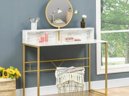 ODK Vanity Desk with Drawers, Makeup Dressing Table with Storage, Home Office Desks for Bedroom, Modern Writing Desk for Spaces, White and Gold Leg (White) Online Hot Sale