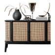 TEAK WOOD & RATTAN SIDEBOARD BLACK on Sale