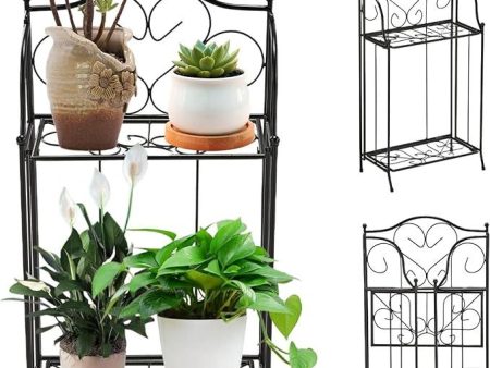 2 Tier Metal Plant Stand Scrollwork Design Indoor and Outdoor Flower Rack Pot Shelf Home Storage Organizer Shelf, Black (Plain Plant Stand) Online Sale