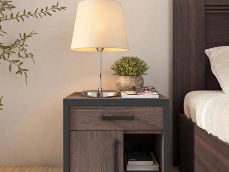 Bedside Table in Brown Oak Finish with Drawer For Discount