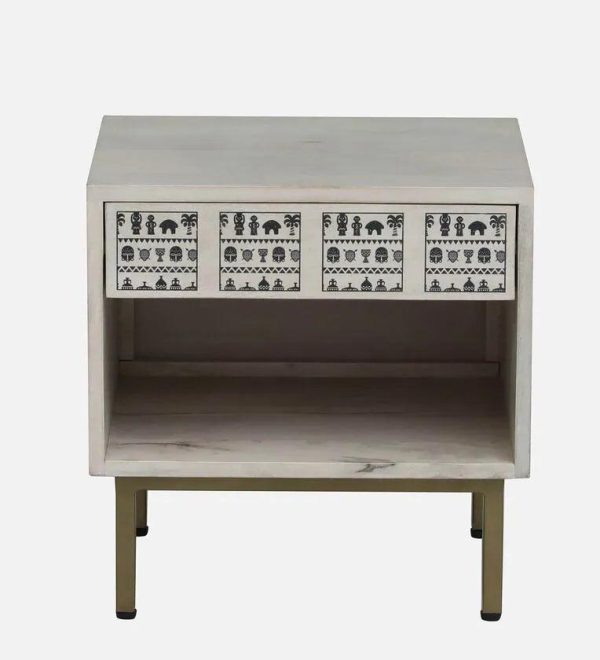 Solid Wood Bedside Table In Whitewash Finish With Drawer Online now