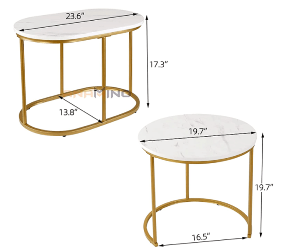 Nesting Table Set of 2, Stacking Side Round Tables in Golden Colour for Living Room Online now