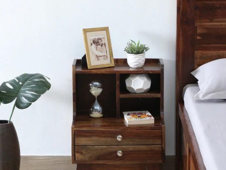 Sheesham Wood Bedside Table In Provincial Teak Finish With Drawers & Shelve Online Sale