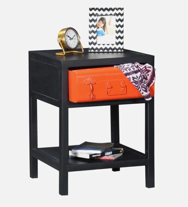 Metal Bedside Table In Dual Tone Finish With Drawer Discount