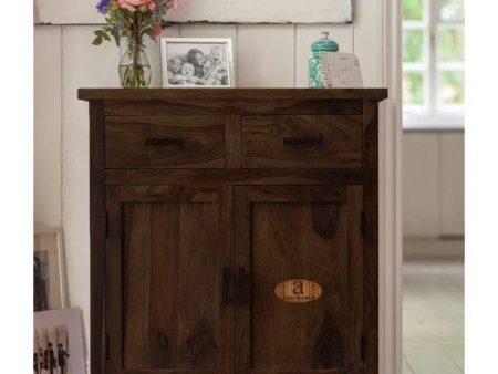 Lowboy storage cabinet with two drawer in walnut finish Fashion