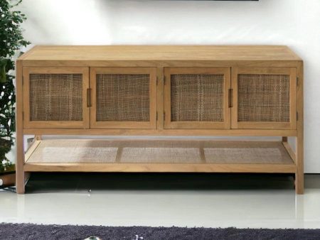 SOLID TEAK WOOD & RATTAN TV UNIT Fashion