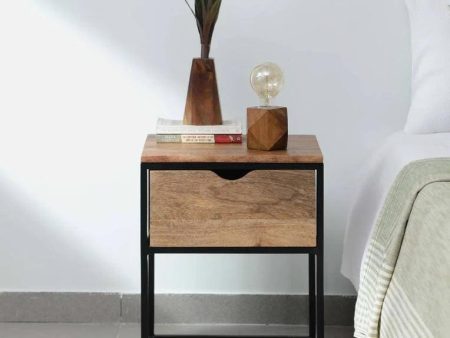 Metal Bedside Table In Natural Finish With Drawer Cheap