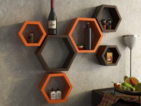 Fancy 6 Pcs Hexagonal Wooden Wall Shelf Home decoration For Sale