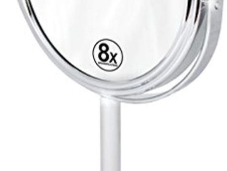 Decobros 6-inch Tabletop Two-Sided Swivel Vanity Mirror with 8x Magnification, 11-inch Height, Chrome Finish For Sale