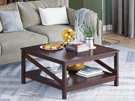 Square Two-Tier Coffee Tables with Storage,Coffee Table for Living Room, Center Table Coffee Table for Home ,Wood Living Room Table Online