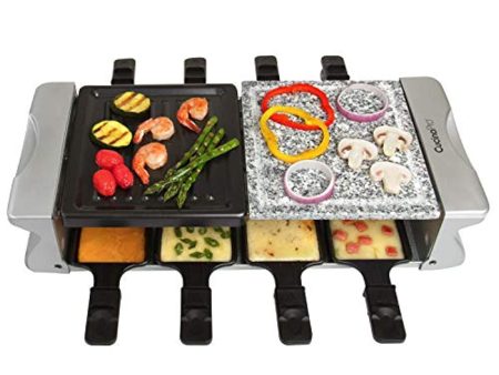 CucinaPro Dual Cheese Raclette Table Grill w Non-stick Grilling Plate and Cooking Stone- Deluxe 8 Person Electric Tabletop Cooker- Melt Cheese and Grill Meat and Vegetables at Once Online Sale