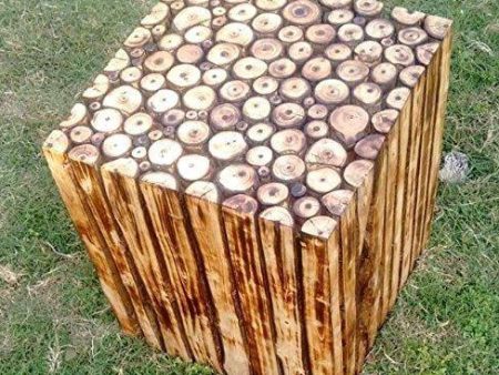 Wooden Square Shape Stool Table Natural Wood Blocks For Discount