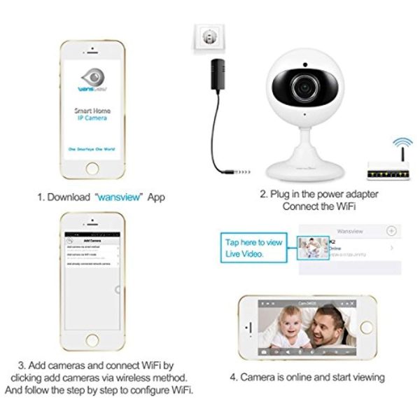 Wansview Wireless IP HD Camera, Home WiFi Security Surveillance Camera for Baby Elder  Pet Nanny Monitor with Night Vision and Two Way Audio K2 (White) Discount