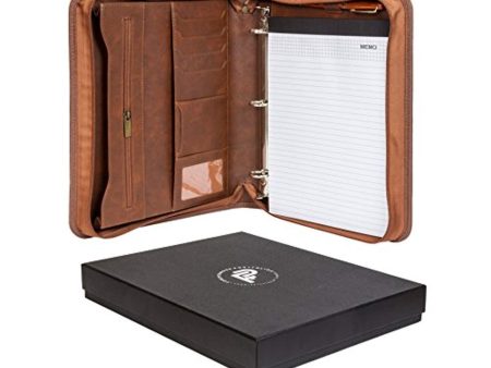 Forevermore Portfolio Padfolio with Zippered Closure, Removable 3 Ring Binder & Bonus Letter Size Writing Pad Interview & Resume Document Organizer Notebook & Business Card Holder, Brown Hot on Sale